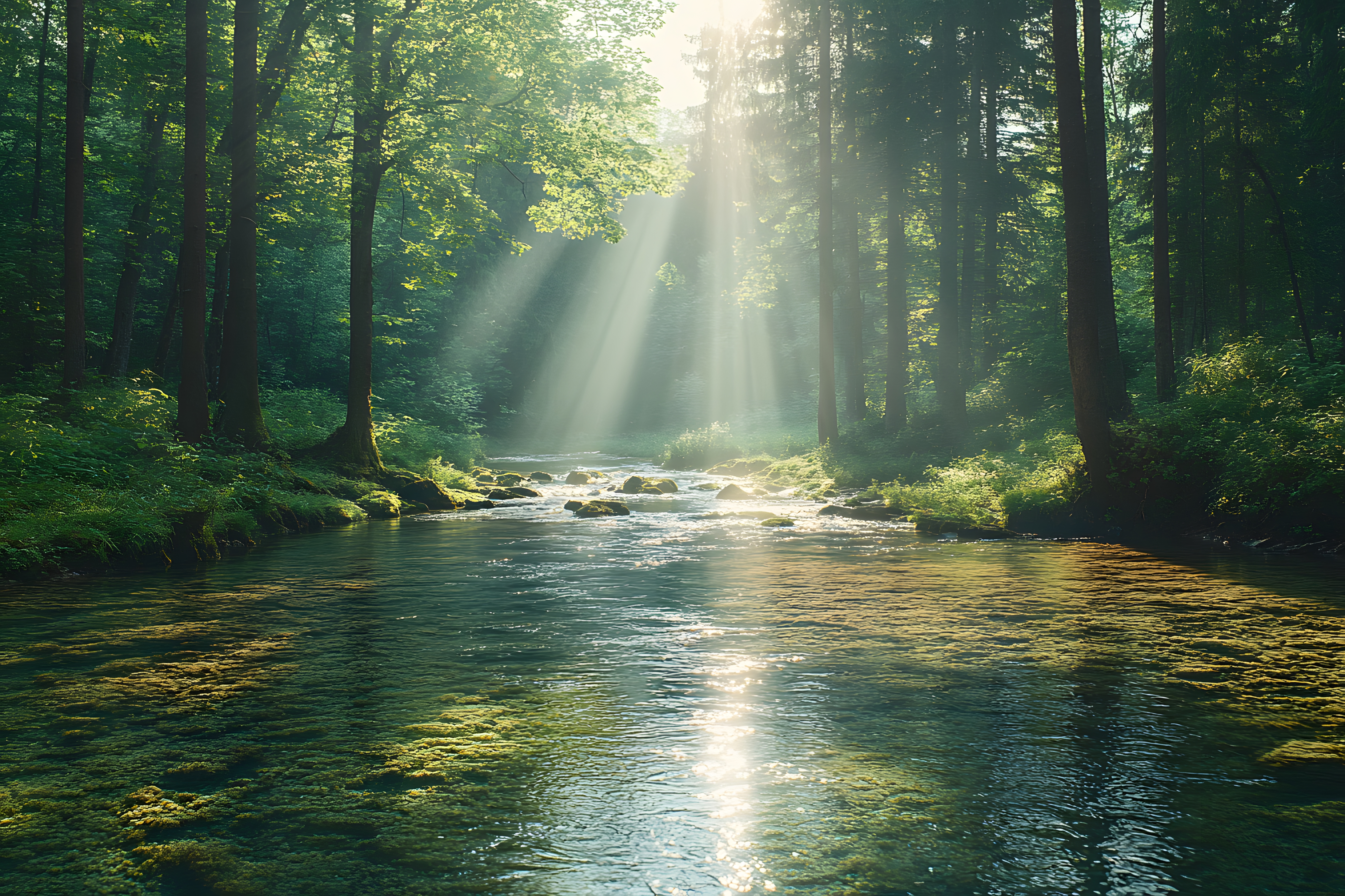 Lesní vodní tok a světlo v porostu